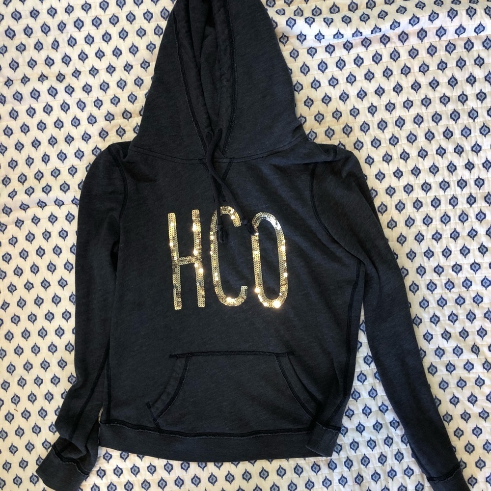 HCO Navy Hoodie with Silver sequin Letters